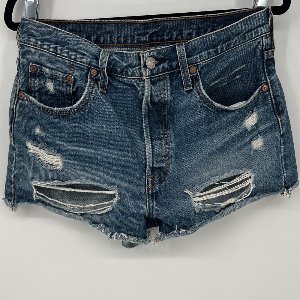 Levi's 501 Blue Distressed Jean Shorts Women’s 29